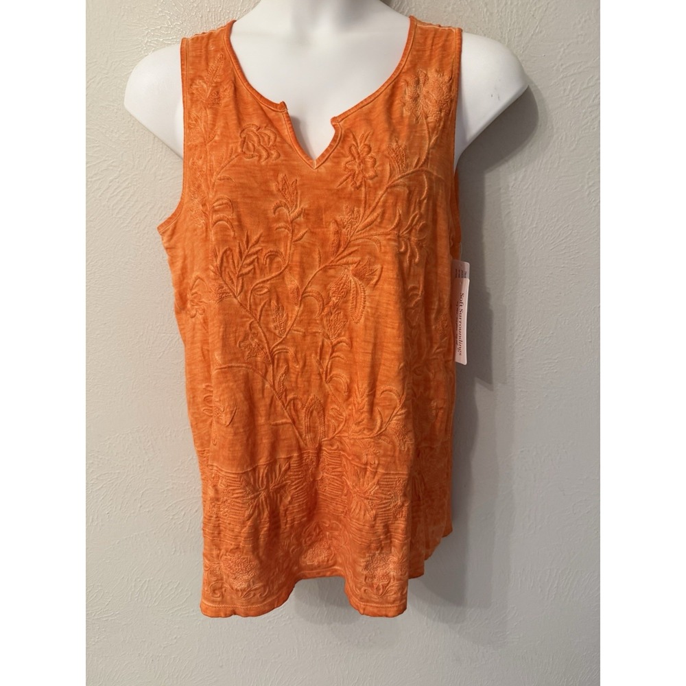 NWT Soft surroundings Embroidered Tunic Tank Size M/L Nectarine Color